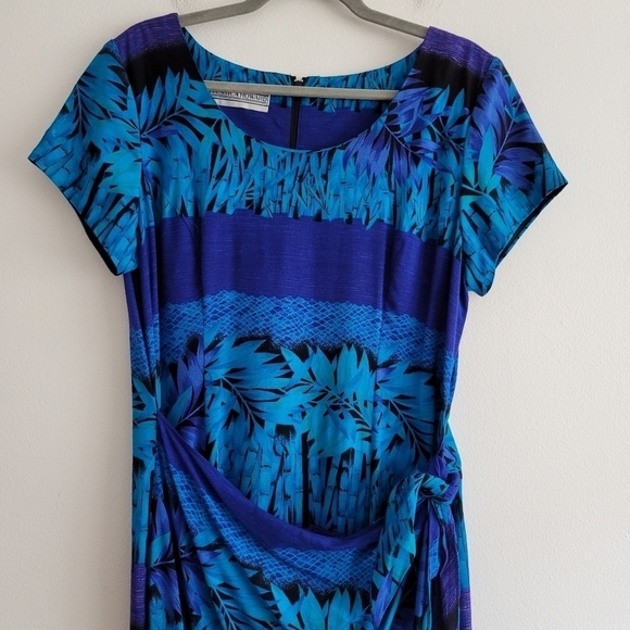 VTG Jessica Howard M/L Blue Faux Wrap Tropical Maxi Dress - Picture 4 of 8
